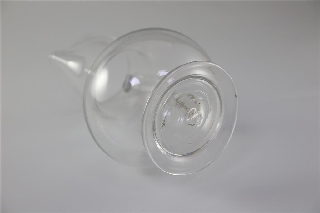 A Georgian plain baluster glass jug, 18th century, 21cm high